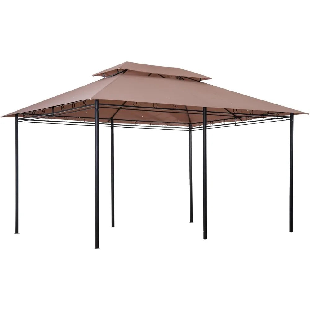 Outdoor Gazebo Canopy Shelter with Curtains, Vented Roof, Steel Frame