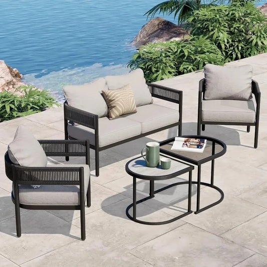 Grand Patio Wicker Outdoor Furniture Set with Beige Thick Cushions Patio Sofa