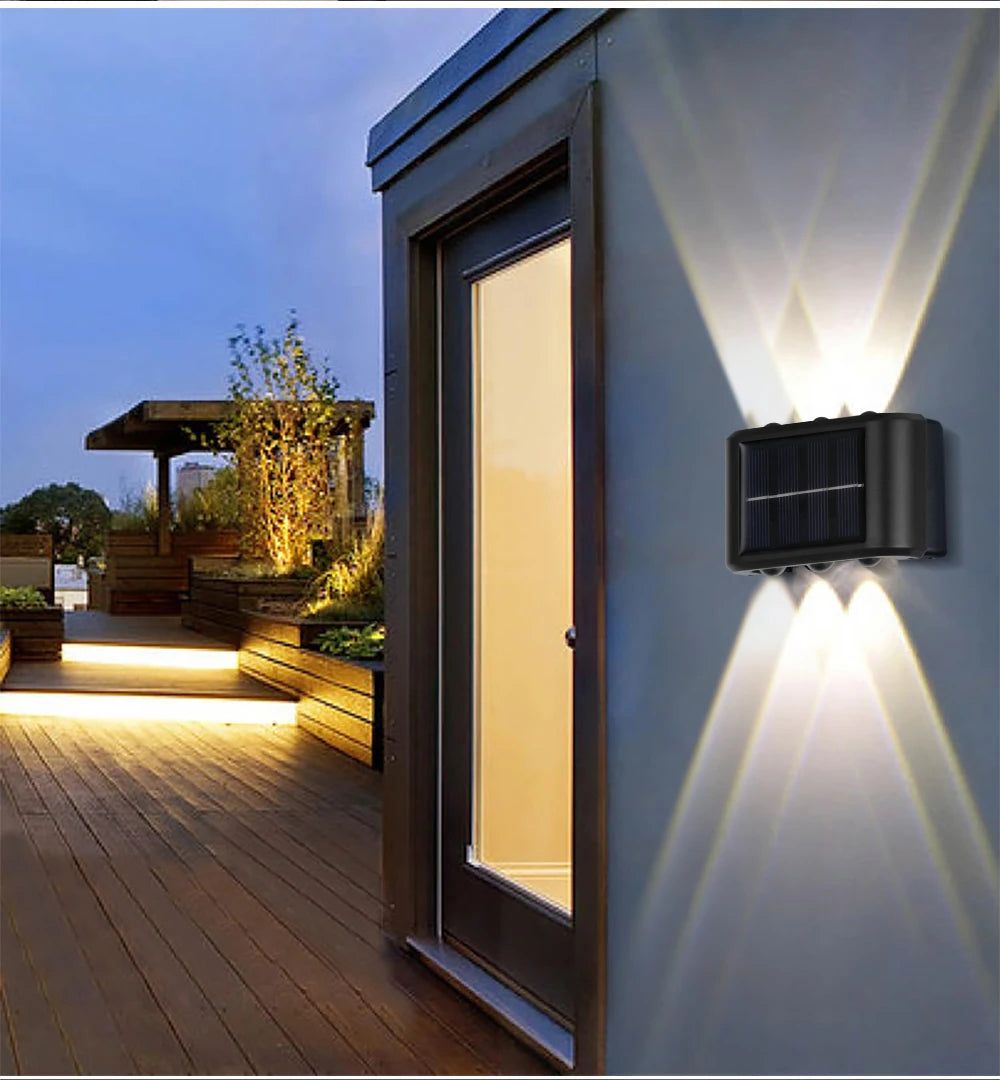 6LED Beads Up and Down Light: Solar Powered Waterproof Wall Light