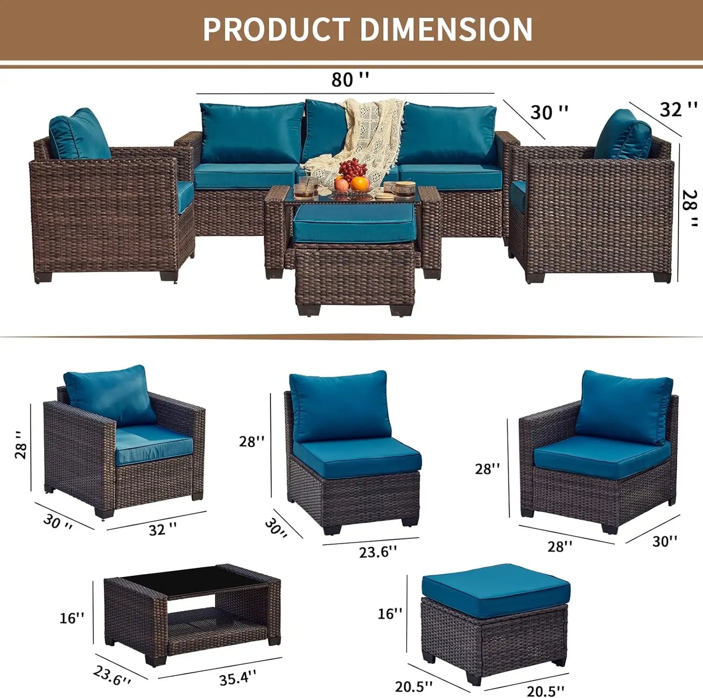 PE Rattan Wicker Patio Conversation Set with Tea Table