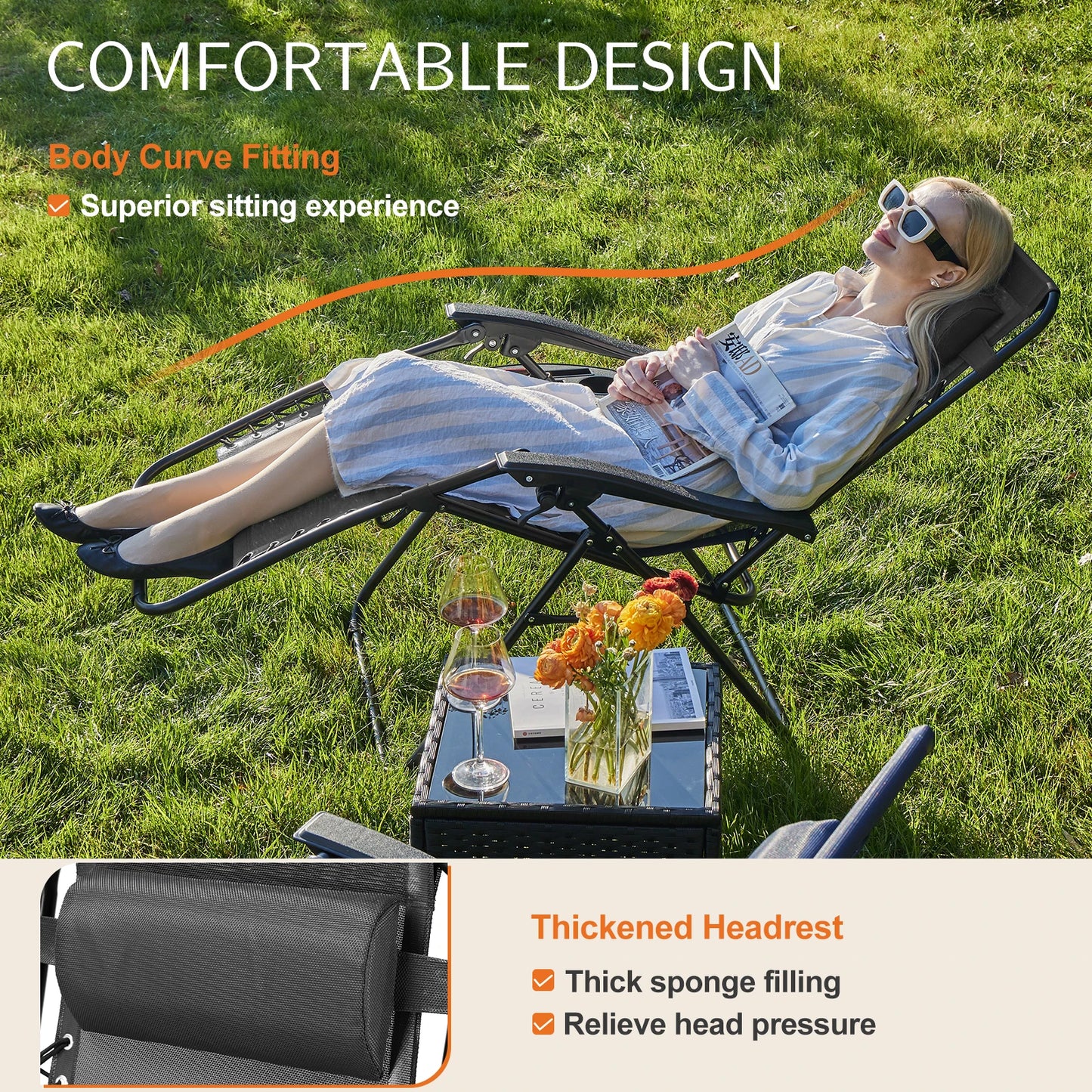 JHK Zero Gravity Portable Recliner Camping Chair