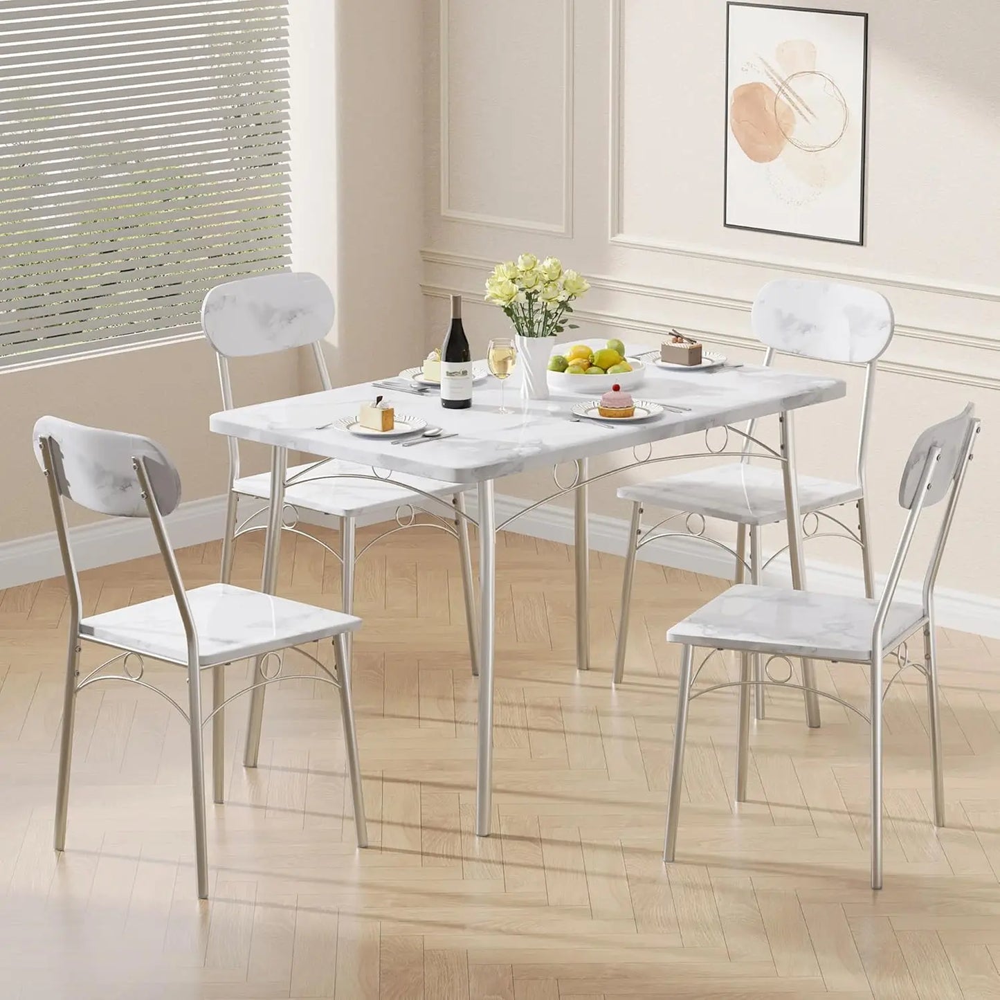 Dinette with Chairs for Kitchen, Breakfast Nook and Small Space, 43.3", White