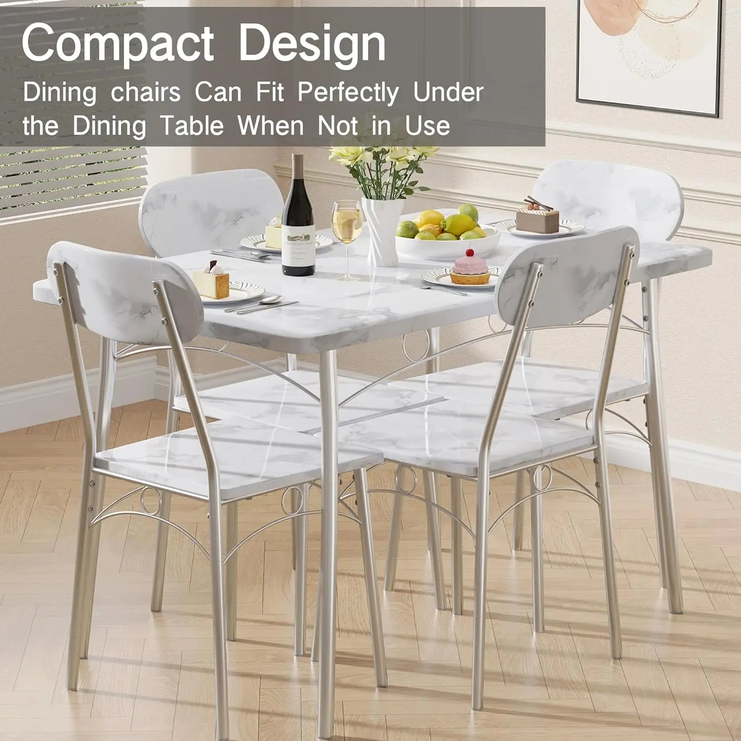 Dinette with Chairs for Kitchen, Breakfast Nook and Small Space, 43.3", White