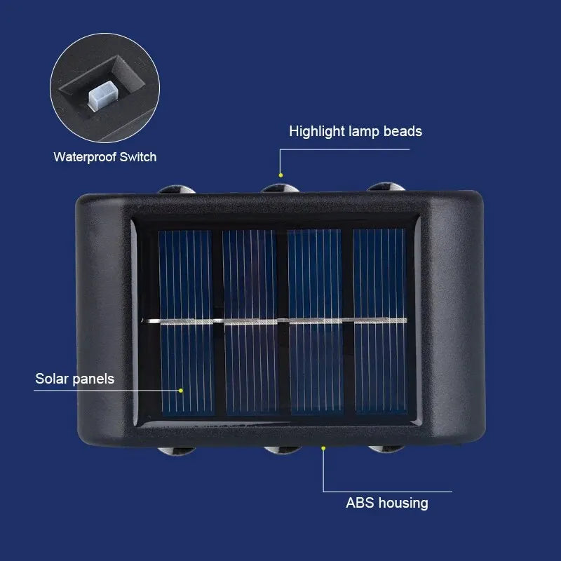 6LED Beads Up and Down Light: Solar Powered Waterproof Wall Light