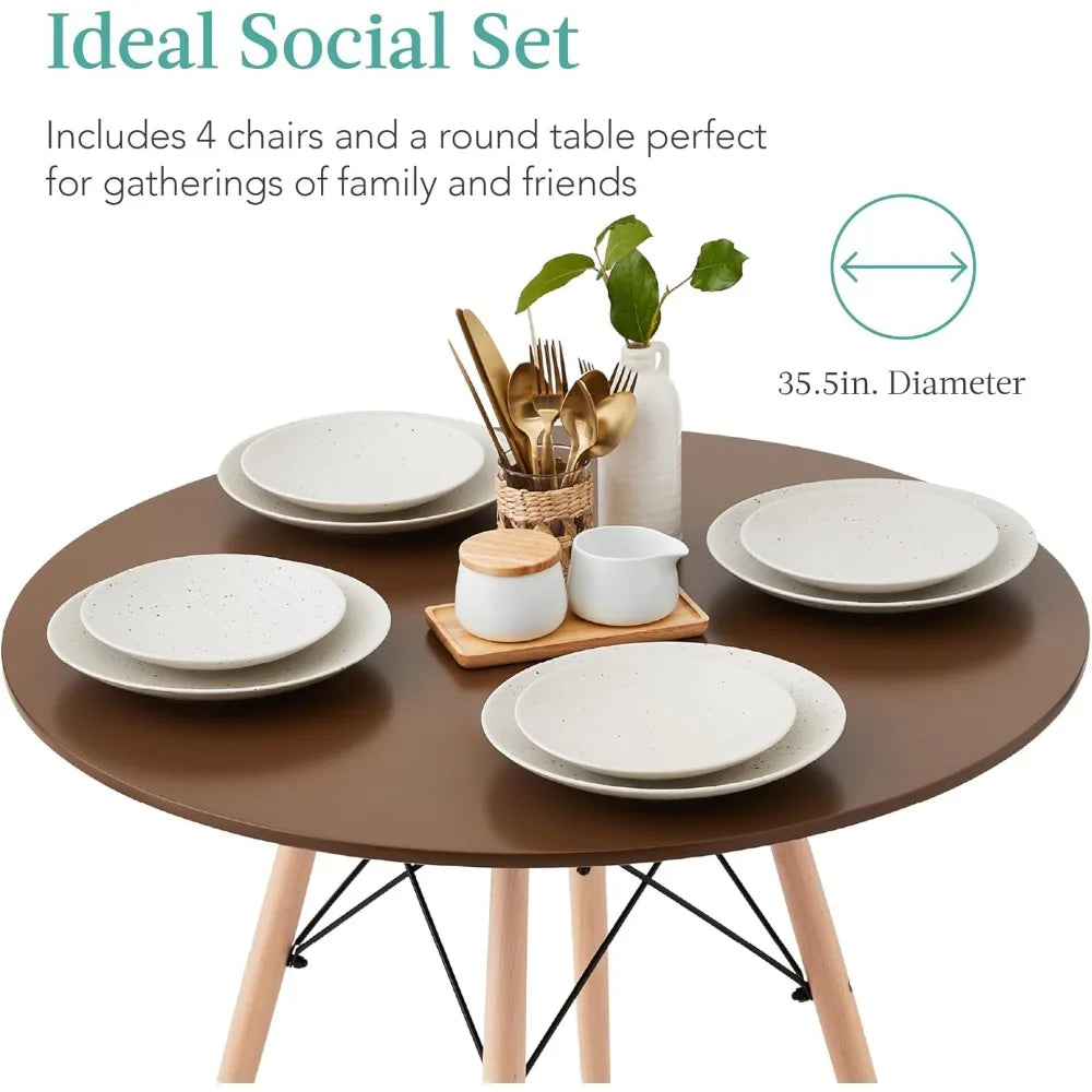 Compact Mid-Century Modern Table & Chair Set for Home, 5-Piece Dining Set