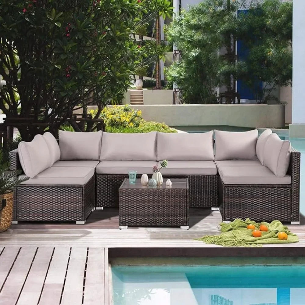 Modular Patio Set Wicker Outdoor Sectional Sofa Set