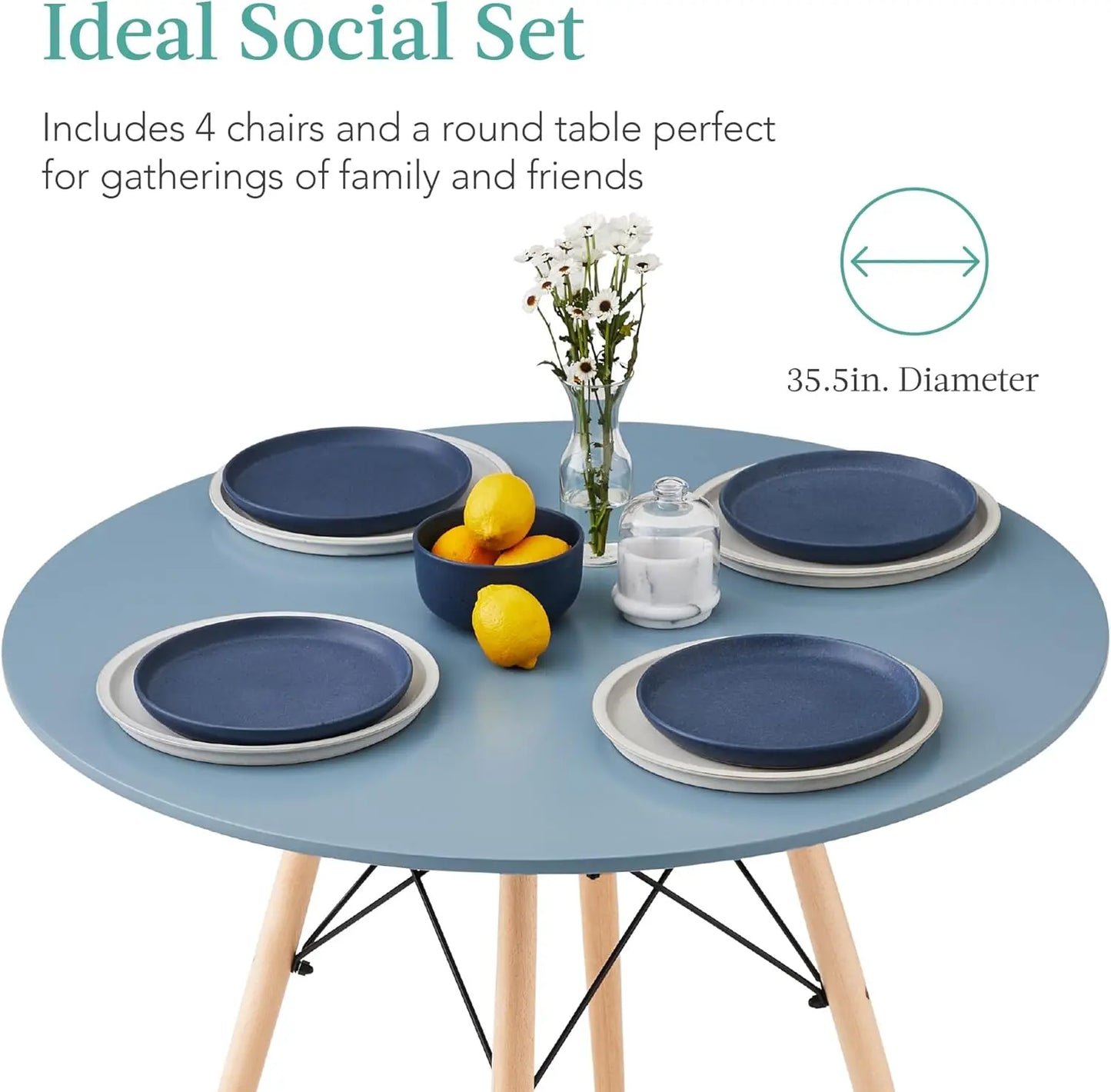 Compact Mid-Century Modern Table & Chair Set for Home, Blue