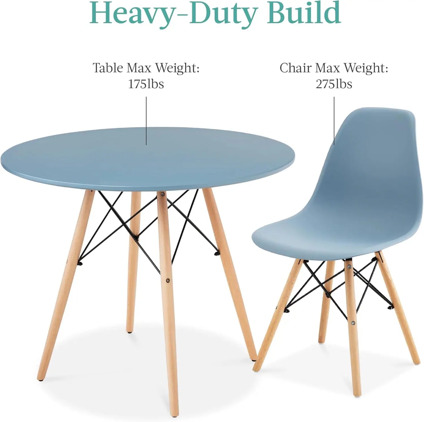 Compact Mid-Century Modern Table & Chair Set for Home, Blue