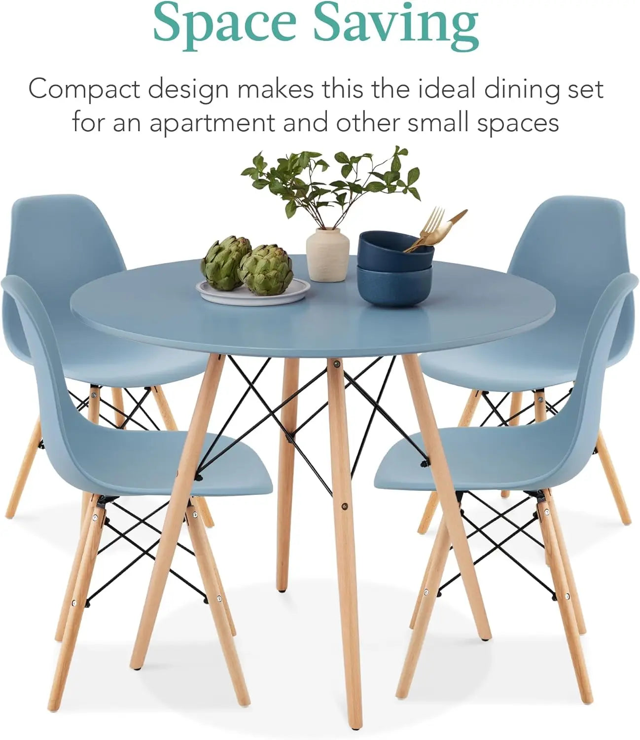 Compact Mid-Century Modern Table & Chair Set for Home, Blue