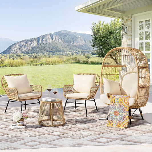 Outdoor Bistro Chair Set with Large Egg Chair