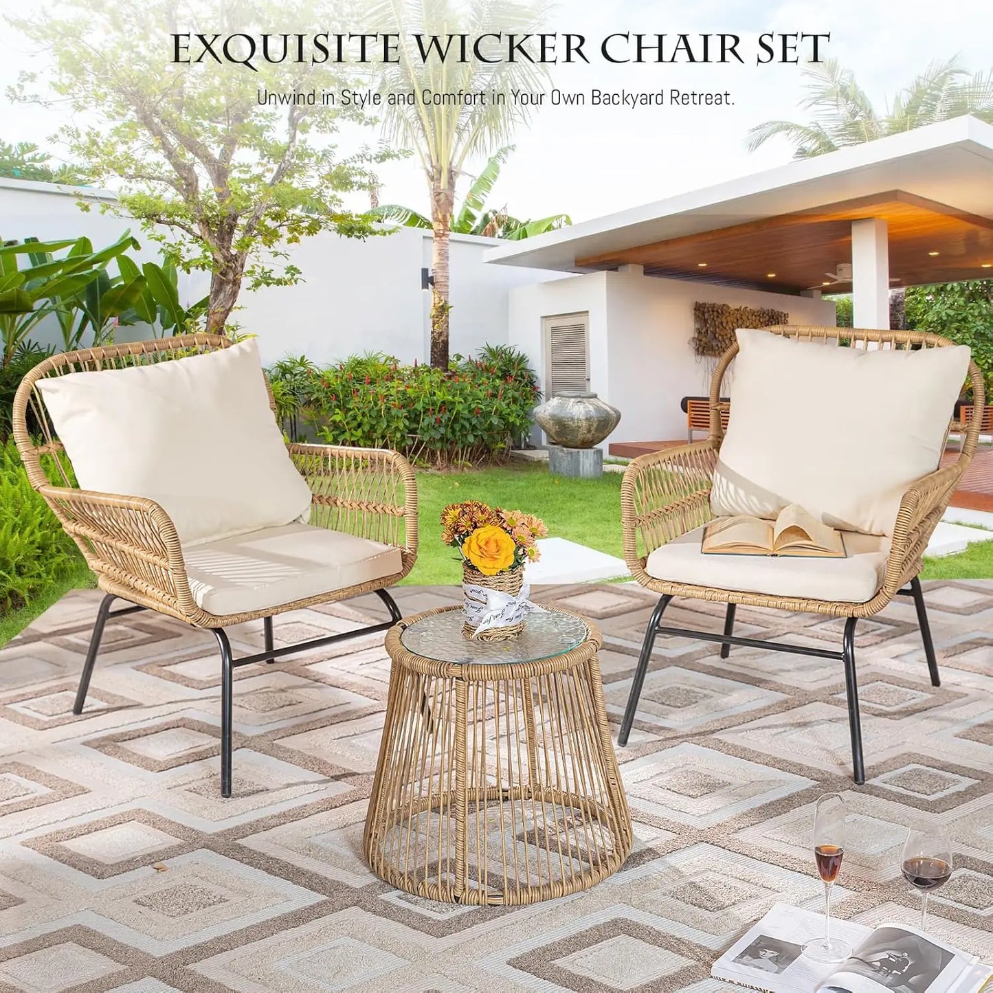 Outdoor Bistro Chair Set with Large Egg Chair