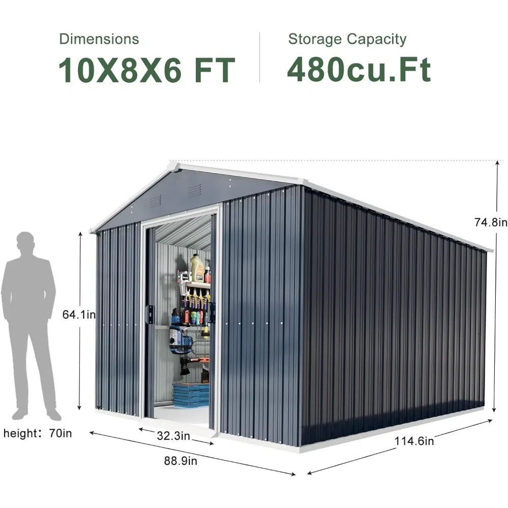 Utility Steel Tool Storage with Sliding Door and Air Vents, 10X8X6 FT