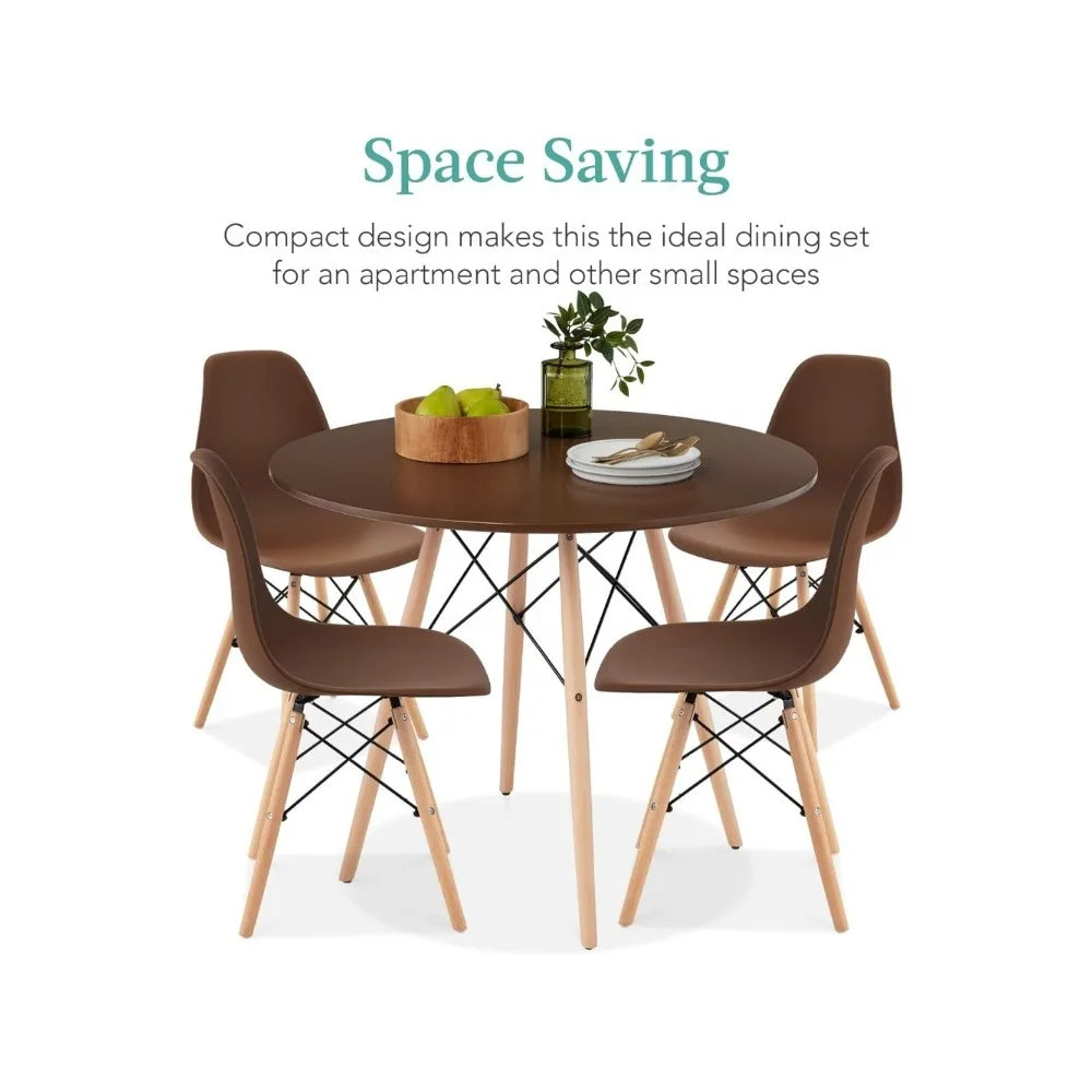 Compact Mid-Century Modern Table & Chair Set for Home, 5-Piece Dining Set