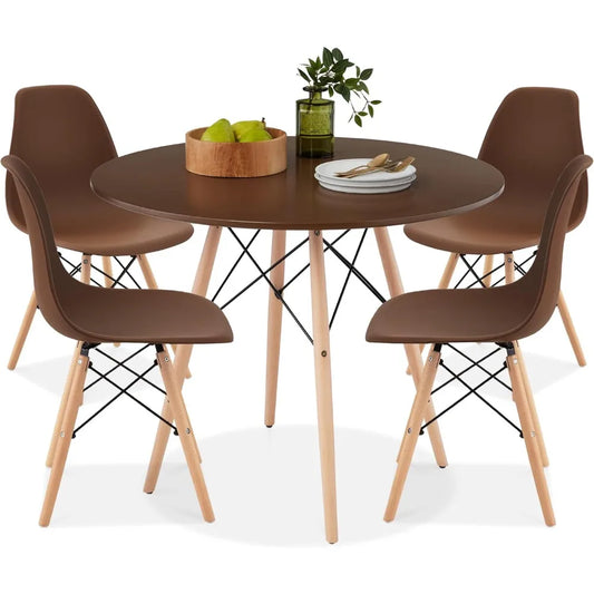 Compact Mid-Century Modern Table & Chair Set for Home, 5-Piece Dining Set