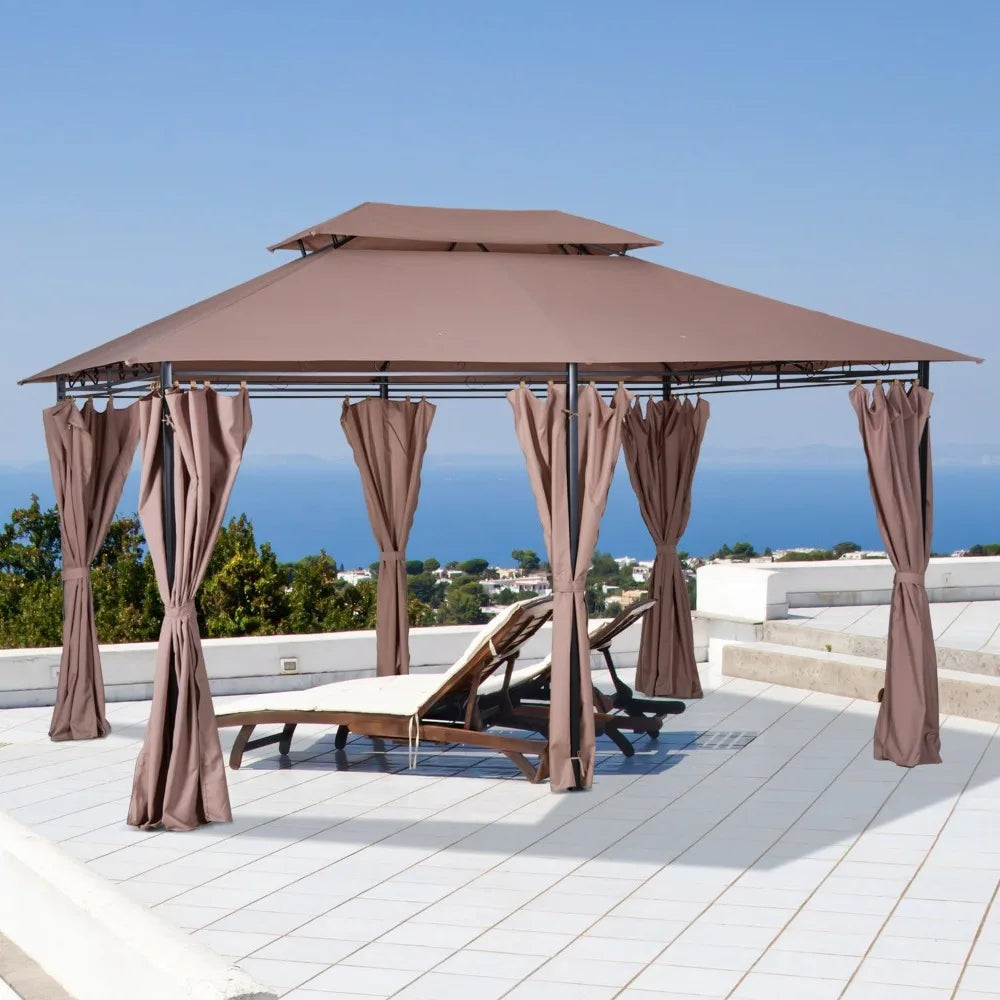 Outdoor Gazebo Canopy Shelter with Curtains, Vented Roof, Steel Frame