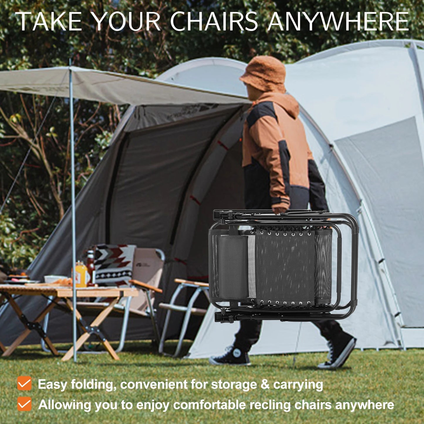 JHK Zero Gravity Portable Recliner Camping Chair