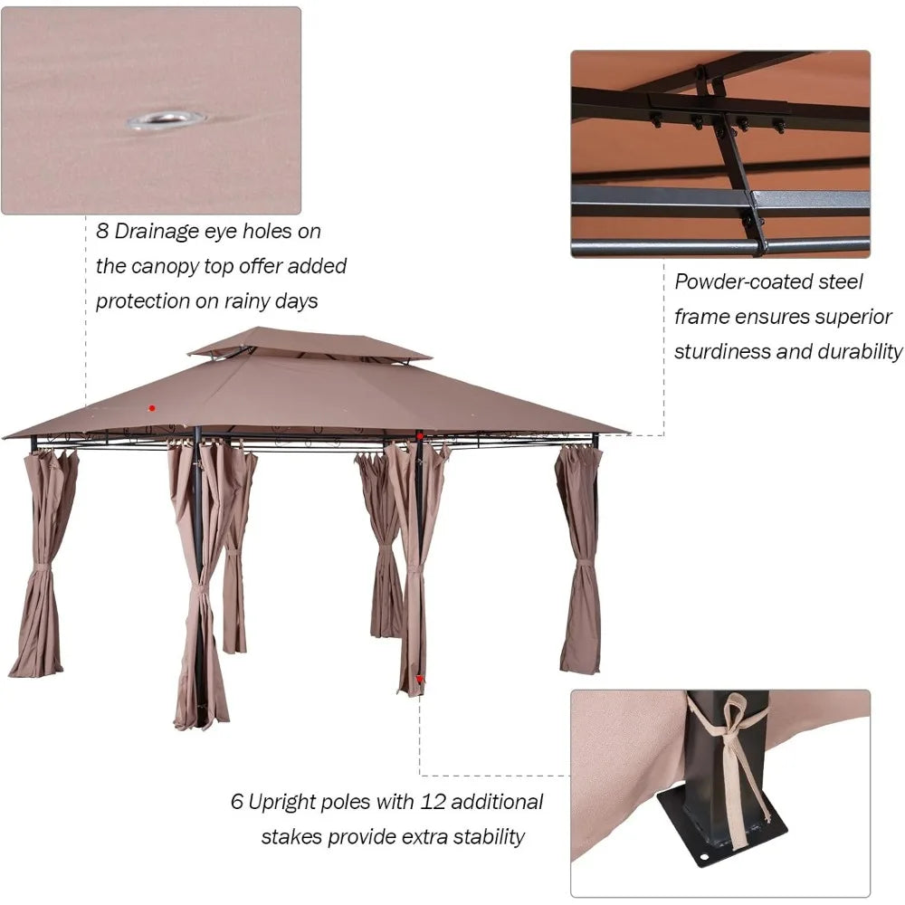 Outdoor Gazebo Canopy Shelter with Curtains, Vented Roof, Steel Frame