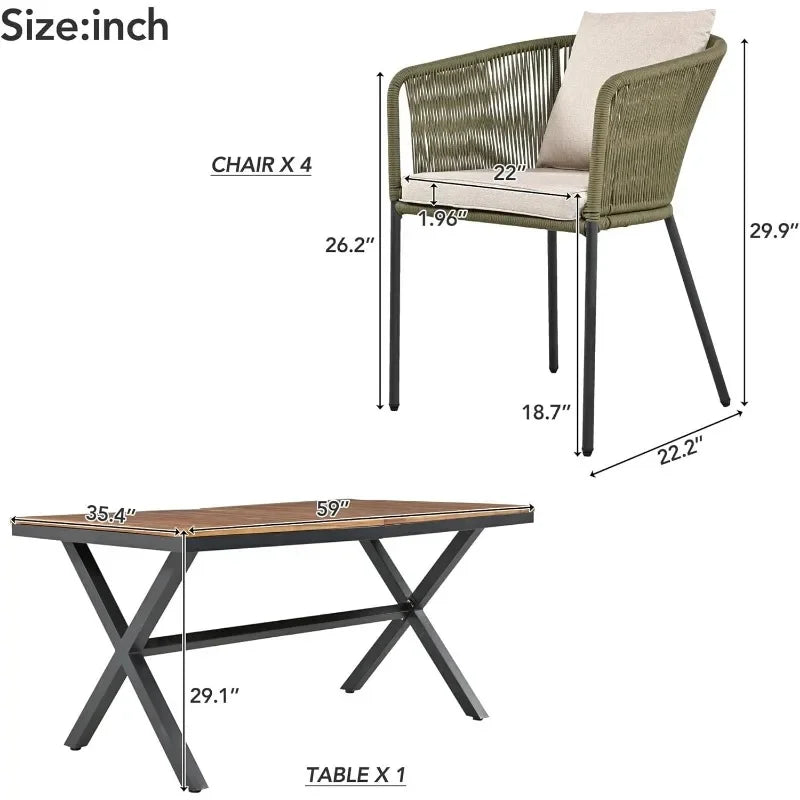 All-Weather Outdoor Furniture Set with Acacia Wood Tabletop and Metal Frame