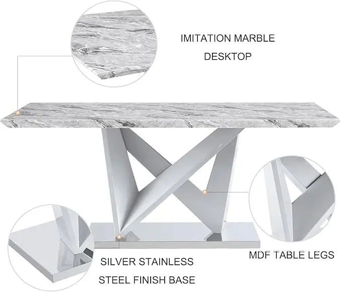 Faux Marble Dining Room Table Set 71'' Rectangular Kitchen Table