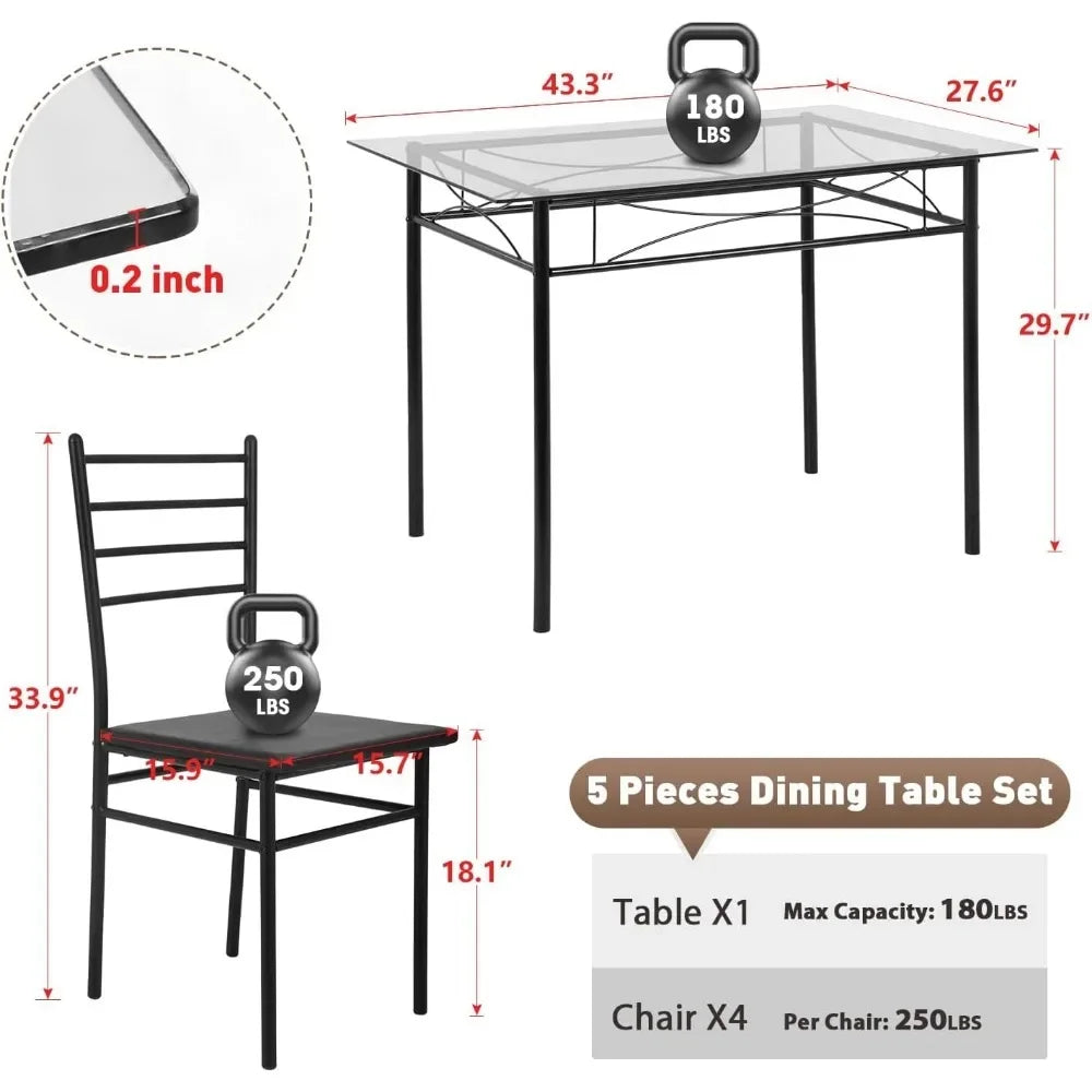 Classic dining table set, glass top table with Metal legs