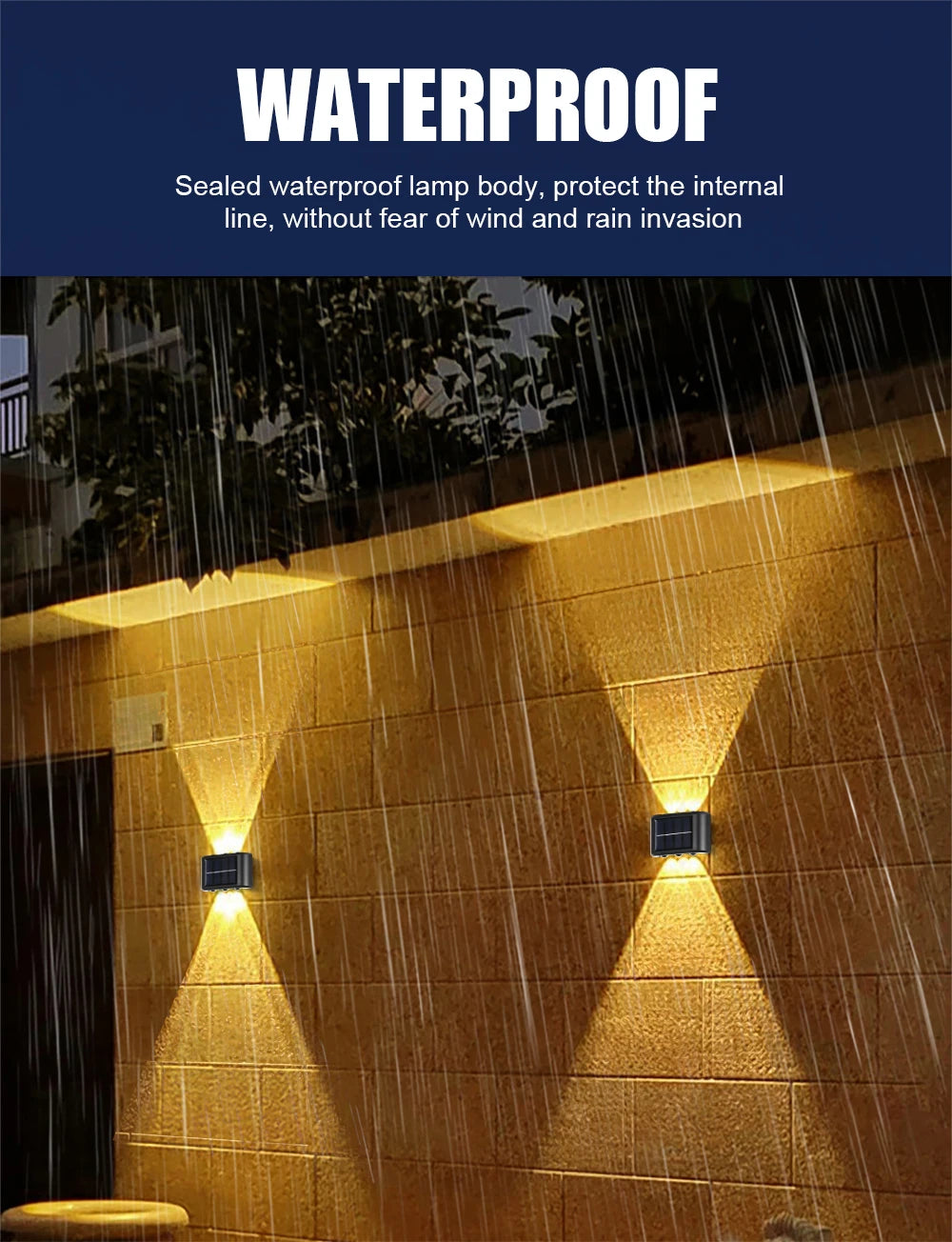 6LED Beads Up and Down Light: Solar Powered Waterproof Wall Light