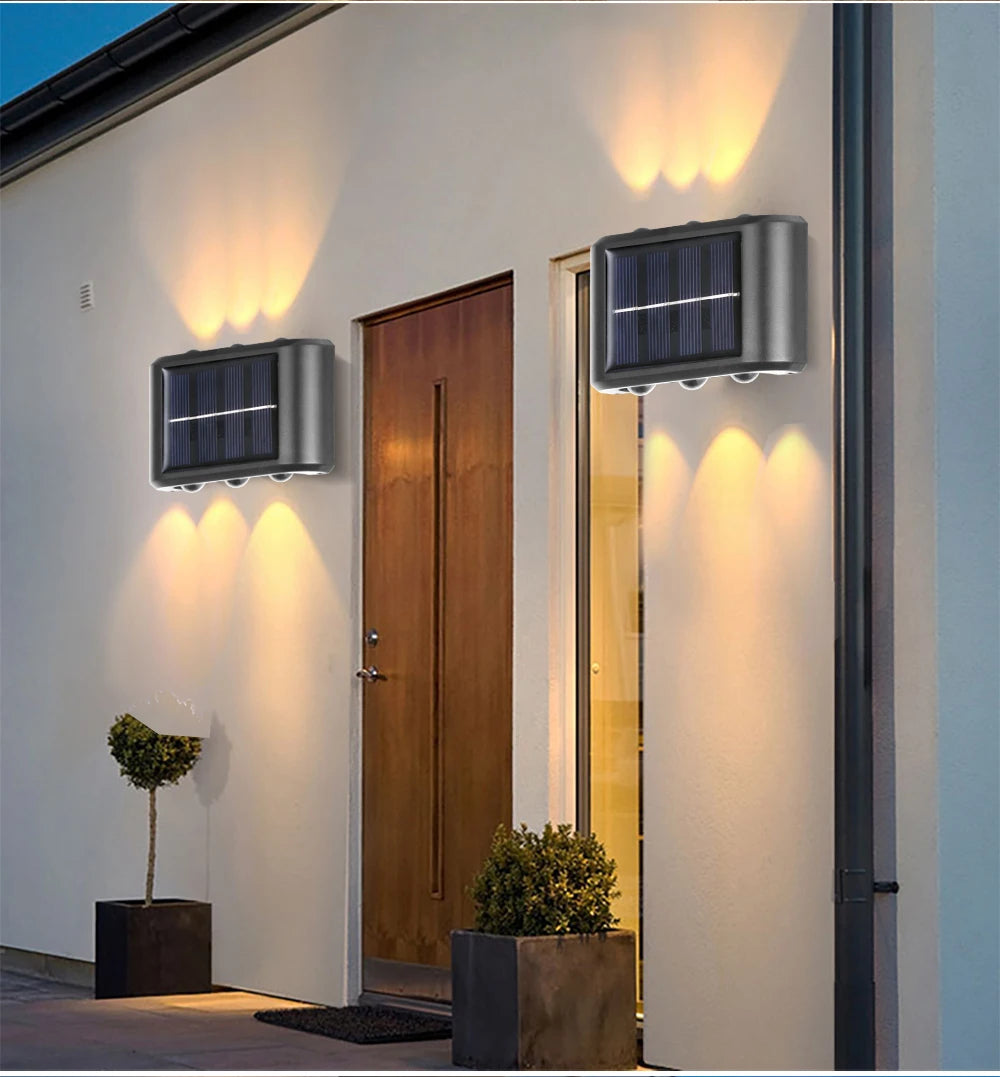 6LED Beads Up and Down Light: Solar Powered Waterproof Wall Light